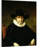 Portrait of a Gentleman wearing a ruff and dark clothes with a wide brimmed hat by Ferdinand Bol