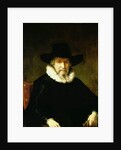 Portrait of a Gentleman wearing a ruff and dark clothes with a wide brimmed hat by Ferdinand Bol