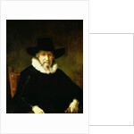 Portrait of a Gentleman wearing a ruff and dark clothes with a wide brimmed hat by Ferdinand Bol