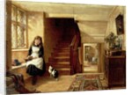 An Interior with a Girl Playing with Cats by Robert Collinson