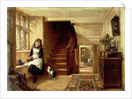 An Interior with a Girl Playing with Cats by Robert Collinson
