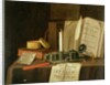 A Trompe L'Oeil With A Pewter Ink Stand, Books And Papers, 1702 by Edwaert Colyer or Collier