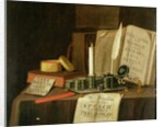 A Trompe L'Oeil With A Pewter Ink Stand, Books And Papers, 1702 by Edwaert Colyer or Collier