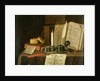 A Trompe L'Oeil With A Pewter Ink Stand, Books And Papers, 1702 by Edwaert Colyer or Collier