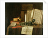 A Trompe L'Oeil With A Pewter Ink Stand, Books And Papers, 1702 by Edwaert Colyer or Collier