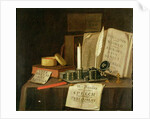 A Trompe L'Oeil With A Pewter Ink Stand, Books And Papers, 1702 by Edwaert Colyer or Collier