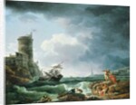 A Storm with Shipwreck by a Fortress, a Castaway in the Foreground, 1769 by Claude Joseph Vernet
