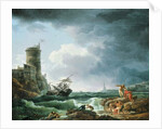 A Storm with Shipwreck by a Fortress, a Castaway in the Foreground, 1769 by Claude Joseph Vernet