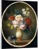 A vase of flowers and two plums on a marble tabletop, 1781 by Anne Vallayer-Coster
