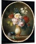 A vase of flowers and two plums on a marble tabletop, 1781 by Anne Vallayer-Coster