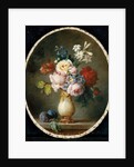A vase of flowers and two plums on a marble tabletop, 1781 by Anne Vallayer-Coster