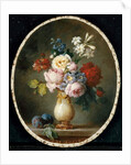 A vase of flowers and two plums on a marble tabletop, 1781 by Anne Vallayer-Coster