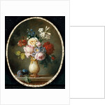 A vase of flowers and two plums on a marble tabletop, 1781 by Anne Vallayer-Coster