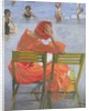 Girl in a red dress reading by a swimming pool, 1936 by John Lavery