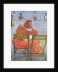Girl in a red dress reading by a swimming pool, 1936 by John Lavery