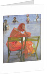 Girl in a red dress reading by a swimming pool, 1936 by John Lavery