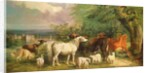 Haddon Hall with Sheep, Cattle, a Stag and a Pony by Henry Barraud