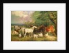 Haddon Hall with Sheep, Cattle, a Stag and a Pony by Henry Barraud