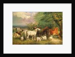 Haddon Hall with Sheep, Cattle, a Stag and a Pony by Henry Barraud