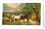 Haddon Hall with Sheep, Cattle, a Stag and a Pony by Henry Barraud