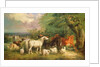Haddon Hall with Sheep, Cattle, a Stag and a Pony by Henry Barraud