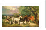 Haddon Hall with Sheep, Cattle, a Stag and a Pony by Henry Barraud
