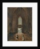 Hubert Robert and an amateur visit a grave in a church by Hubert Robert