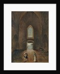 Hubert Robert and an amateur visit a grave in a church by Hubert Robert