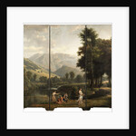 An Arcadian landscape with maidens gathering flowers by a river bank, a hilltop castle beyond, 1801 by Alexandre Hyacinthe Dunouy