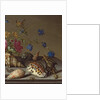 Flowers, shells and insects on a stone ledge by Balthasar van der Ast