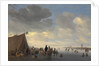 Skaters on the frozen river Lek, the town of Vianen beyond, 1653 by Salomon van Ruisdael