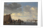 Skaters on the frozen river Lek, the town of Vianen beyond, 1653 by Salomon van Ruisdael