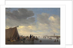 Skaters on the frozen river Lek, the town of Vianen beyond, 1653 by Salomon van Ruisdael