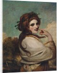 Portrait of Emma, Lady Hamilton, as a Bacchante, half-length, in a yellow dress and white shawl, in a landscape by Joshua Reynolds