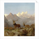 Detail of Stags And Hinds In A Highland Landscape, 1864 by John Frederick Herring Jnr