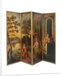 Four-fold double-sided screen, c.1700 by Anglo-Flemish School