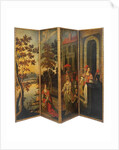 Four-fold double-sided screen, c.1700 by Anglo-Flemish School