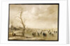A Winter Landscape with Townsfolk Skating and Playing Kolf on a Frozen River, a Town Beyond by Aert van der Neer