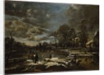A Winter River Landscape with Figures Playing Golf and Skating by Aert van der Neer