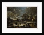 A Winter River Landscape with Figures Playing Golf and Skating by Aert van der Neer