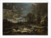 A Winter River Landscape with Figures Playing Golf and Skating by Aert van der Neer