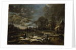 A Winter River Landscape with Figures Playing Golf and Skating by Aert van der Neer