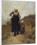 Mother and Child on a Path by the Sea by Bernardus Johannes Blommers or Bloomers