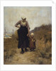 Mother and Child on a Path by the Sea by Bernardus Johannes Blommers or Bloomers