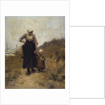 Mother and Child on a Path by the Sea by Bernardus Johannes Blommers or Bloomers