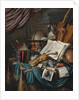 A globe, a casket of jewels and medallions, books, a hurdy-gurdy... by Edwaert Colyer or Collier
