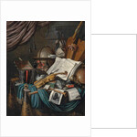 A globe, a casket of jewels and medallions, books, a hurdy-gurdy... by Edwaert Colyer or Collier