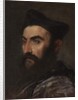 Portrait of a cleric, bust-length, in a blue coat and black hat - a fragment by Titian