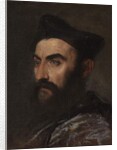 Portrait of a cleric, bust-length, in a blue coat and black hat - a fragment by Titian