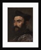 Portrait of a cleric, bust-length, in a blue coat and black hat - a fragment by Titian